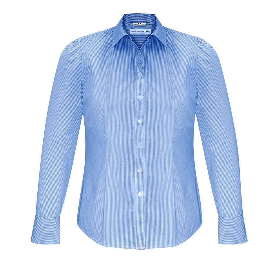 Biz Collection S812LL Euro Ladies Long Sleeve Shirt - Light Blue/White - Front View