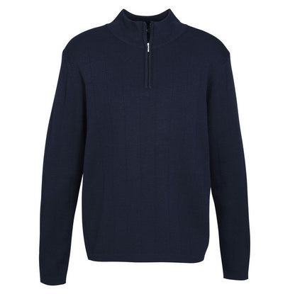 Mens modern fit jumper, business attire, navy zip up high neck merino wool durable machine washable corporate professional business winter wear Biz Collection WP10310 Mens 80/20 Knit Pullover low pill knitwear