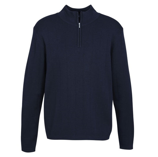 Mens modern fit jumper, business attire, navy zip up high neck merino wool durable machine washable corporate professional business winter wear Biz Collection WP10310 Mens 80/20 Knit Pullover low pill knitwear