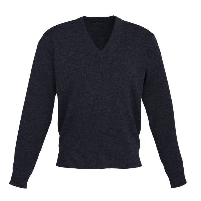 Mens Navy V neck corporate business workwear easyfit Biz Collection WP6008 Woolmix Mens Knit Pullover