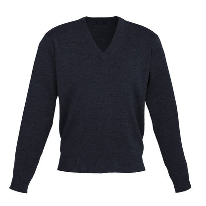 Mens Navy V neck corporate business workwear easyfit Biz Collection WP6008 Woolmix Mens Knit Pullover