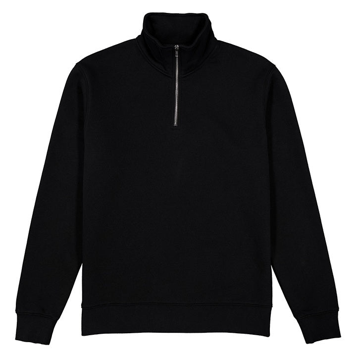 Black quarter-zip sweatshirt on a white background