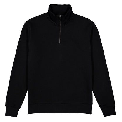 Black quarter-zip sweatshirt on a white background