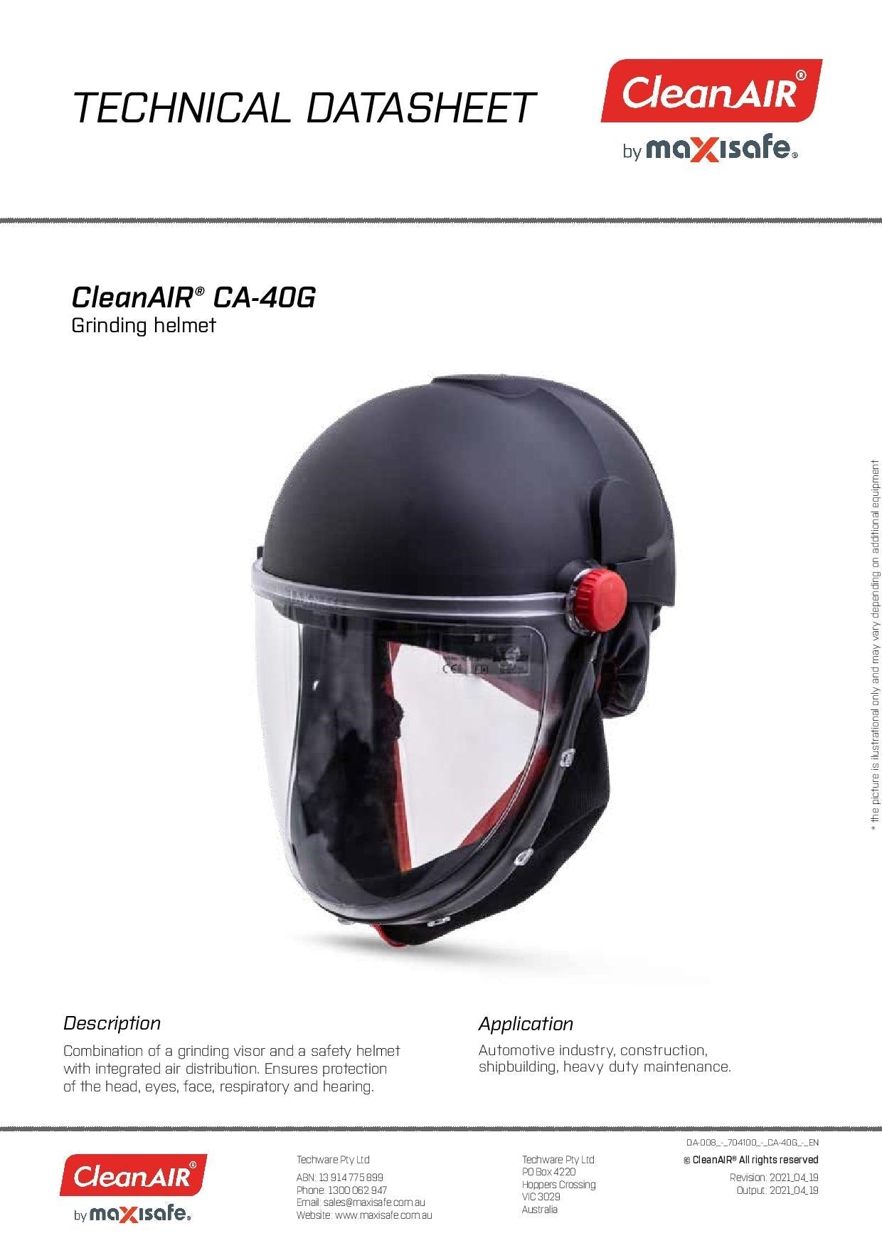 Maxisafe R304100H CleanAIR CA-40G Hard Hat w/ Toric Visor & AerGO PAPR Kit – Heavy Duty Battery