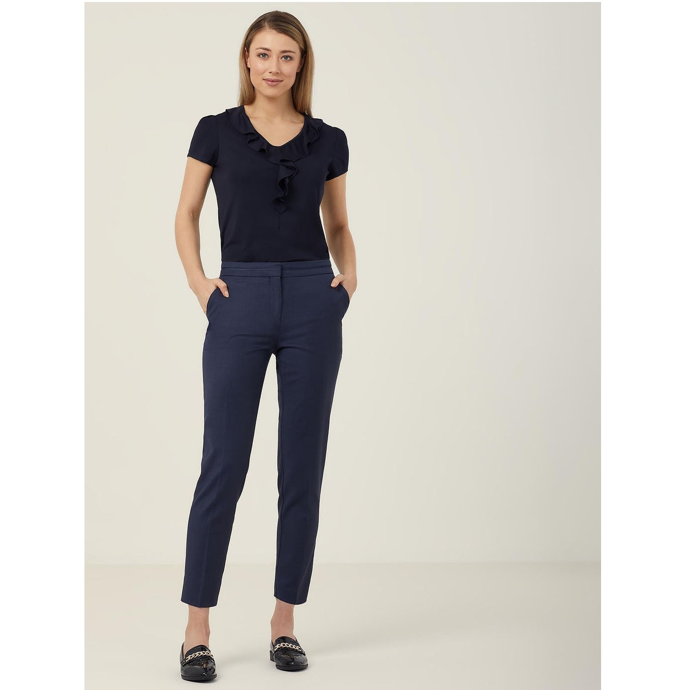 NNT CAT48H Matt Jersey Cap Sleeve Ruffle Neck T-Top