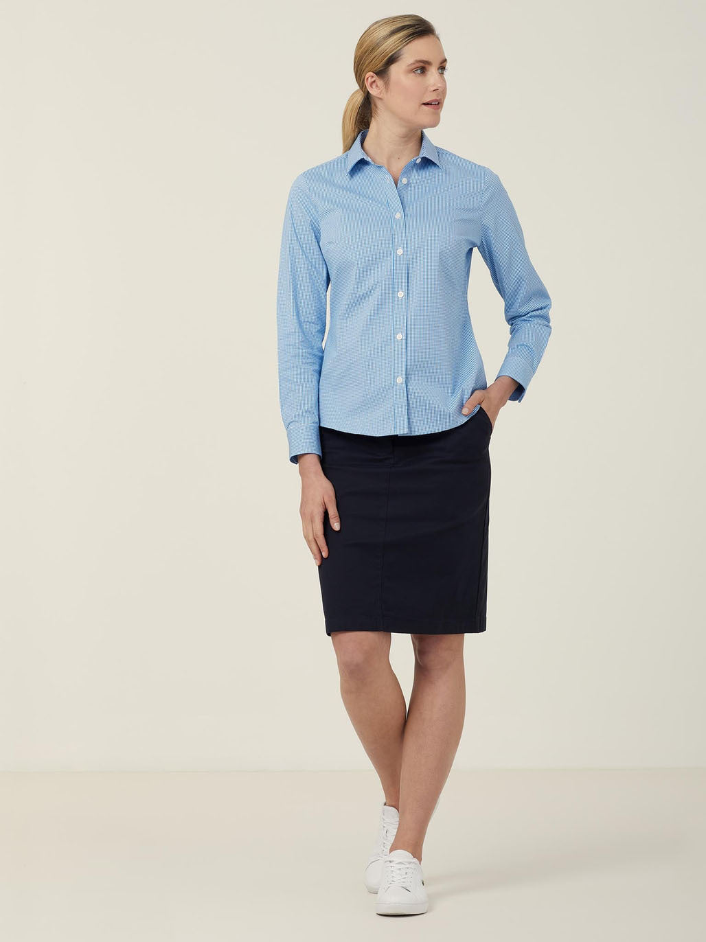 NNT CATUKS Avignon Long Sleeve Shirt - Slim Fit - Navy - Model Angled Front View