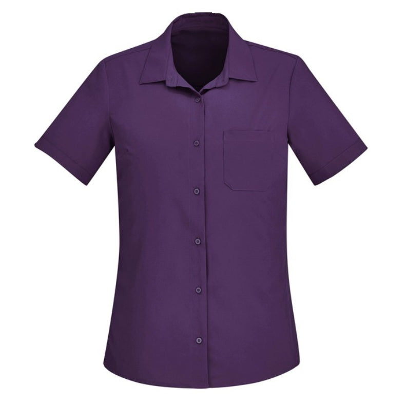 Inaura CS947LS Ladies Plain Short Sleeve Shirt - Purple - Alternative Front View