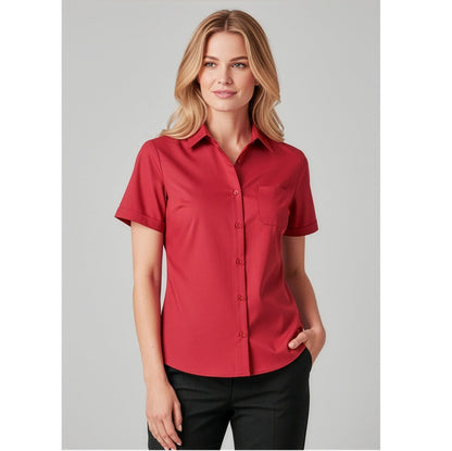 Inaura CS947LS Ladies Plain Short Sleeve Shirt - Cherry - Alternative Front View