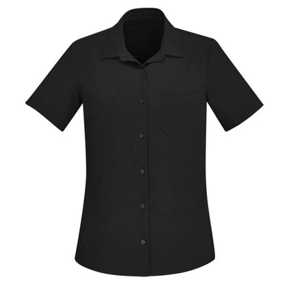 Inaura CS947LS Ladies Plain Short Sleeve Shirt - Black - Alternative Front View