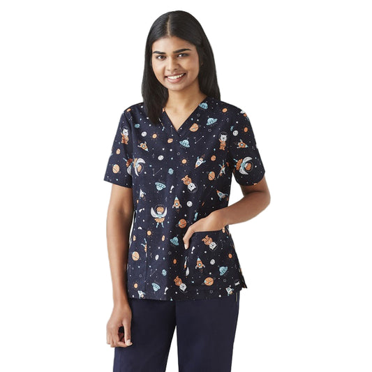 Biz Care CST148LS Womens Space Party Scrub Top