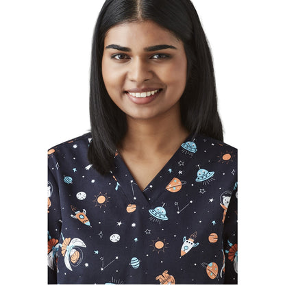 Biz Care CST148LS Womens Space Party Scrub Top