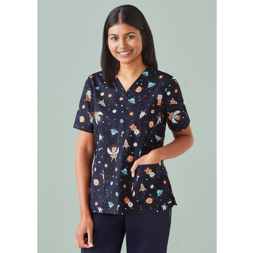 Biz Care CST148LS Womens Space Party Scrub Top