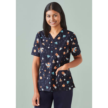 Biz Care CST148LS Womens Space Party Scrub Top