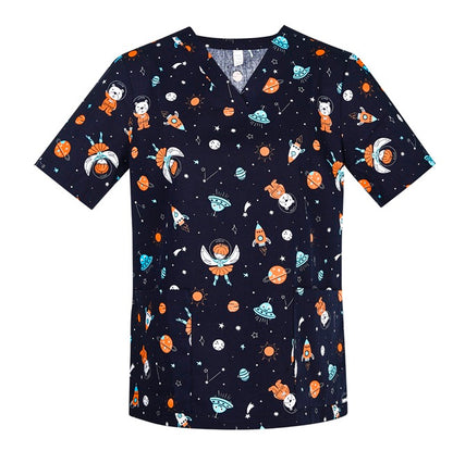 Biz Care CST148LS Womens Space Party Scrub Top