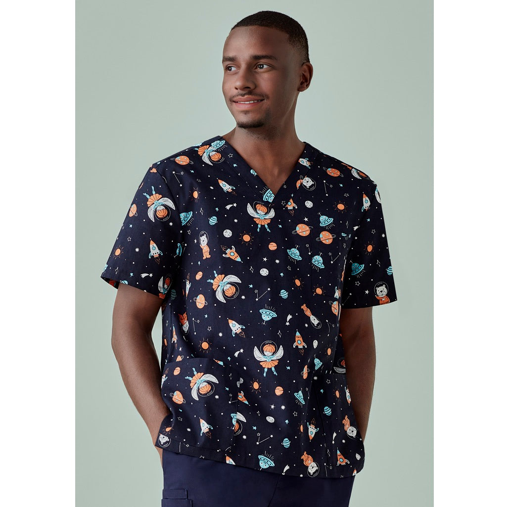 Biz Care CST148MS Space Party Mens Scrub Top