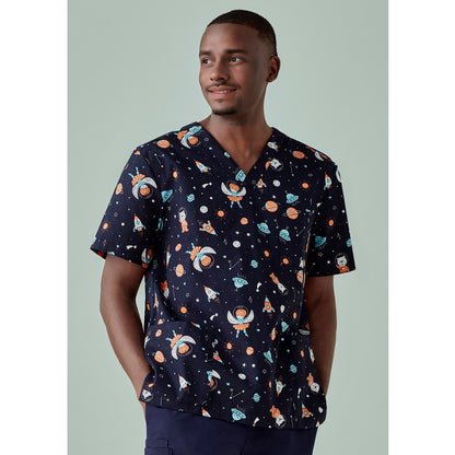 Biz Care CST148MS Space Party Mens Scrub Top