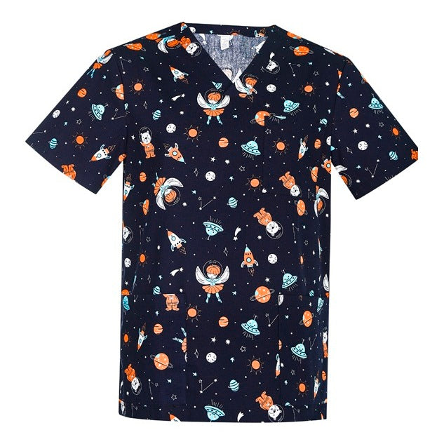 Biz Care CST148MS Space Party Mens Scrub Top