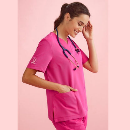 Biz Care CST245LS Womens Pink V-Neck Scrub Top