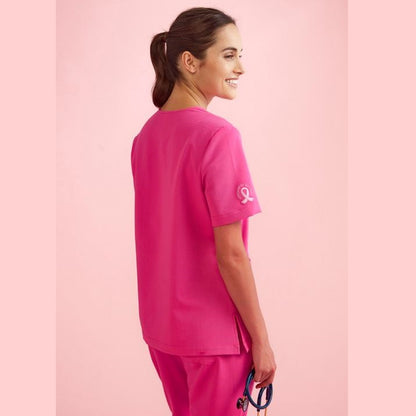 Biz Care CST245LS Womens Pink V-Neck Scrub Top