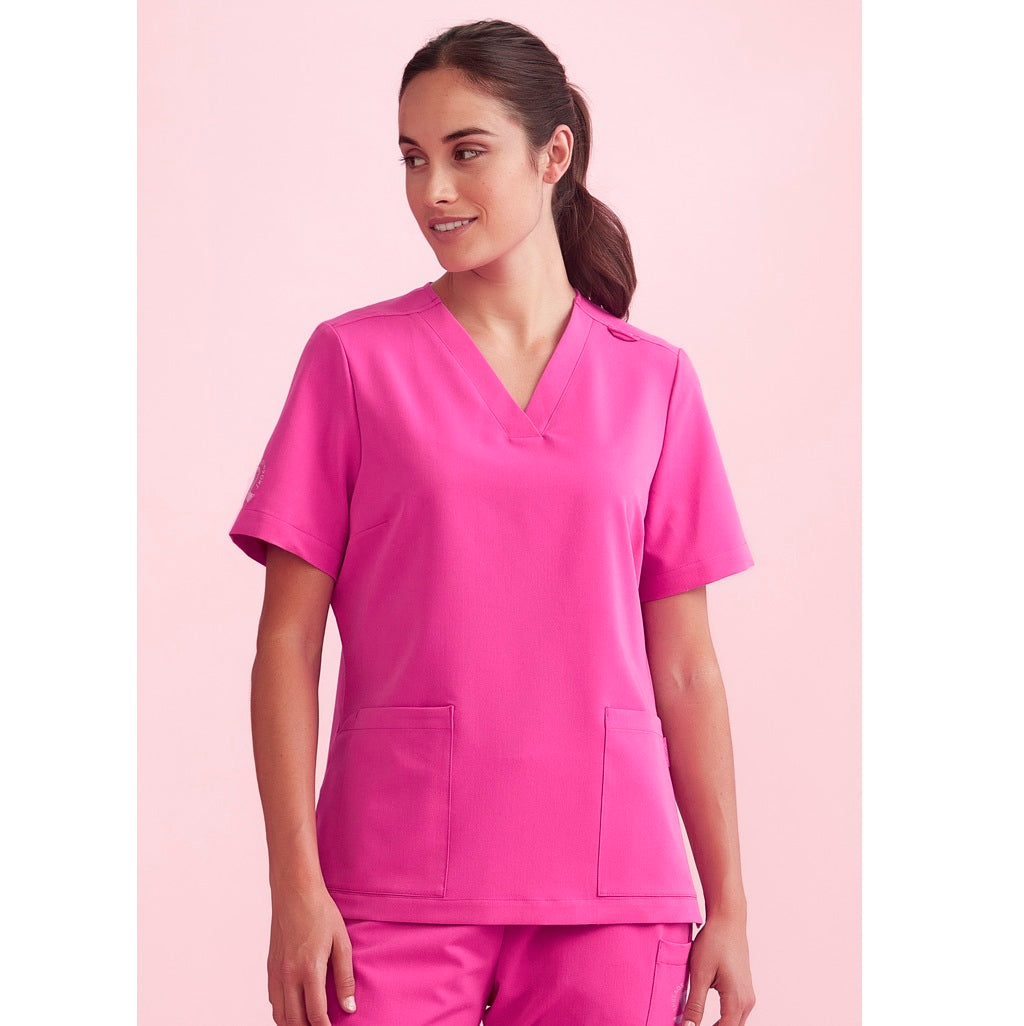 Biz Care CST245LS Womens Pink V-Neck Scrub Top