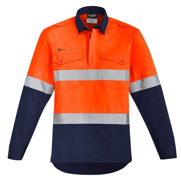 Syzmik ZW143 Mens Orange Flame HRC 2 Hoop Taped Closed Front Spliced Shirt