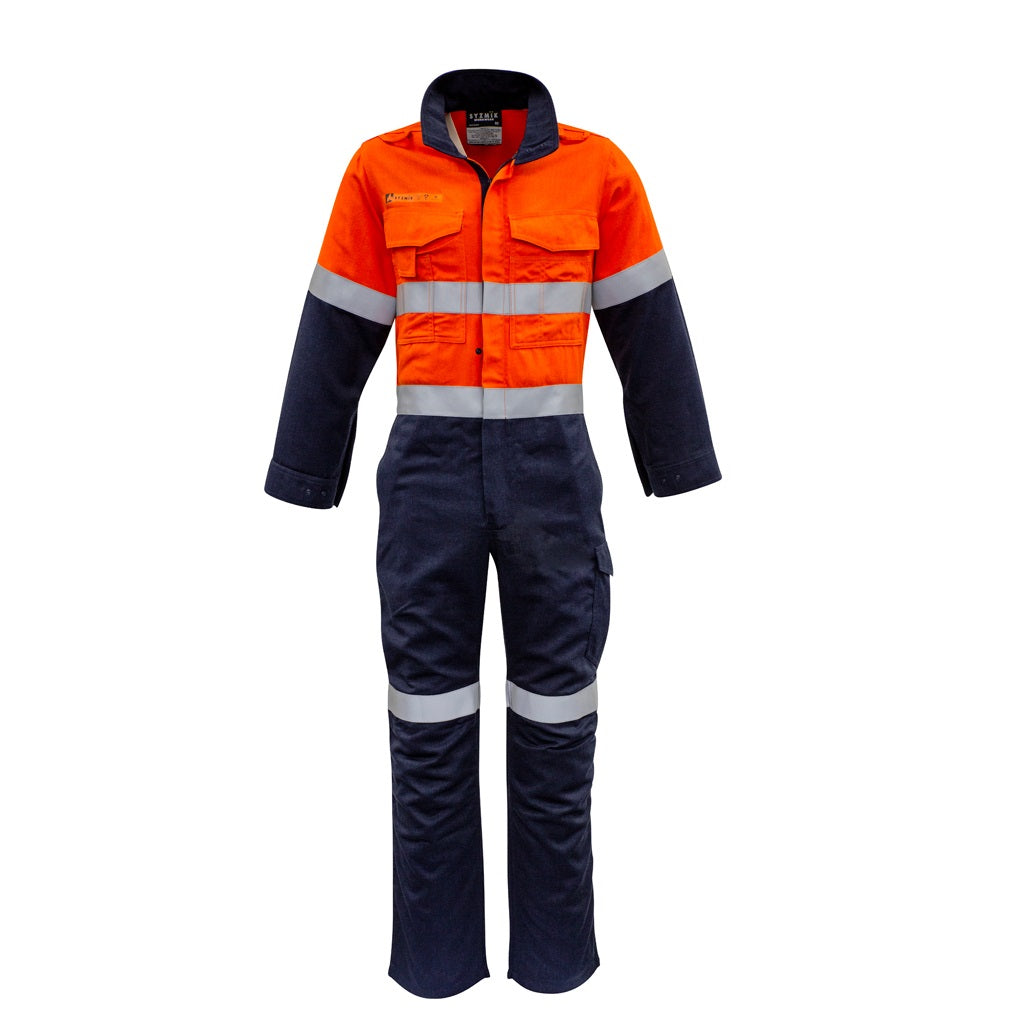 Syzmik ZC525 Mens Orange Flame HRC 2 Hoop Taped Spliced Overall - Orange/Navy - Alternative Front View