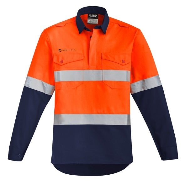 Syzmik ZW143 Mens Orange Flame Hoop Taped Closed Front Shirt