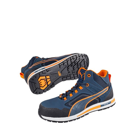 blue Black and Orange Heat Resistant scuff cap Puma 633147 Crosstwist Mid Safety Boots
