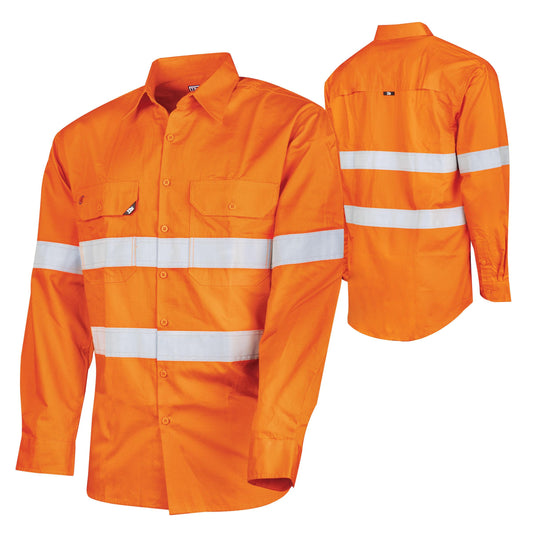 Tru Workwear DS1169T1 Ripstop L/S Vented Hi-Vis Cotton Shirt With Reflective Tape