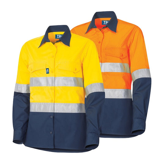 TRu Workwear DSW2169T1 Ripstop Vented L/S Hi-Vis Cotton Shirt With 3M Tape