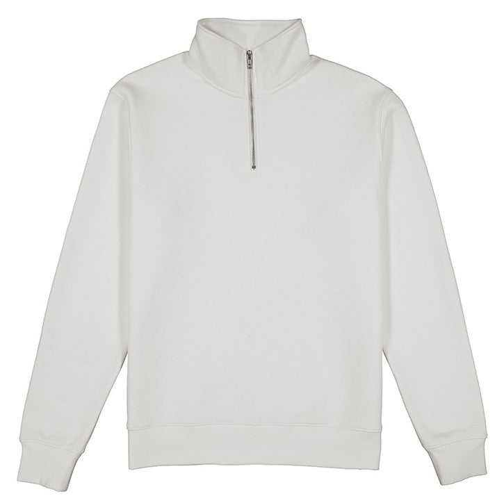 White half-zip sweatshirt on a white background