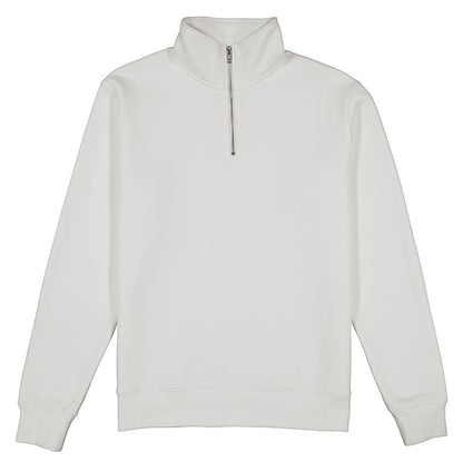 White half-zip sweatshirt on a white background