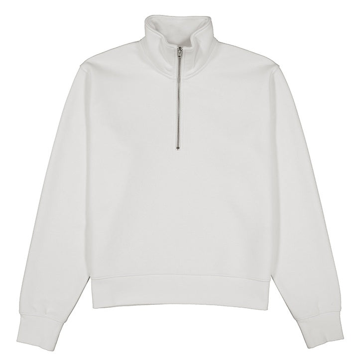 White half-zip sweatshirt on a white background