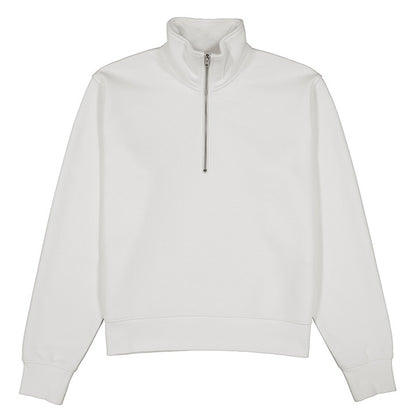 White half-zip sweatshirt on a white background