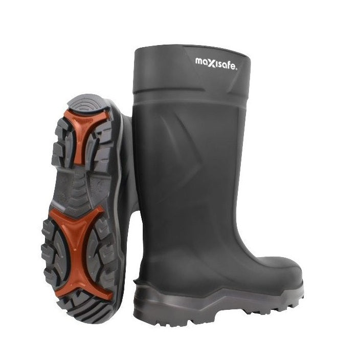 Black slip resistant Maxisafe FWS804 Thunder Black Polyurethane Safety Gumboots