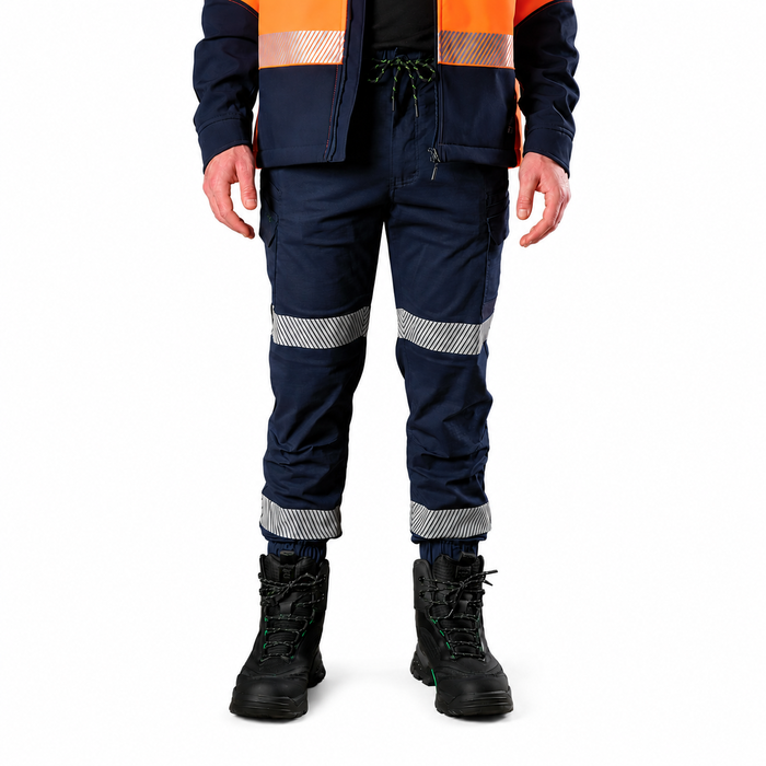 FXD WP-12CT Reflective Taped Elastic Waist Stretch Ripstop Pant - Navy - Front View