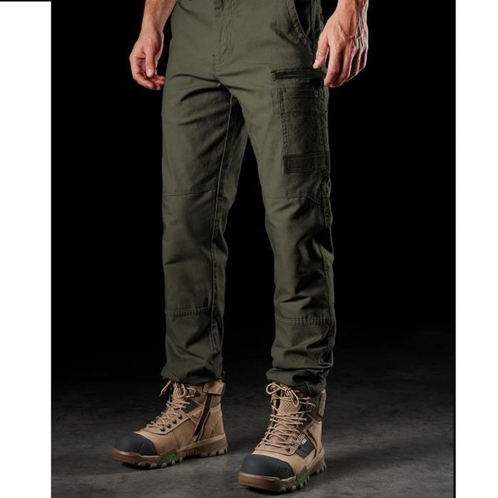 Mens olive green modern fit FXD WP-3 Stretch Work Pant front angle view