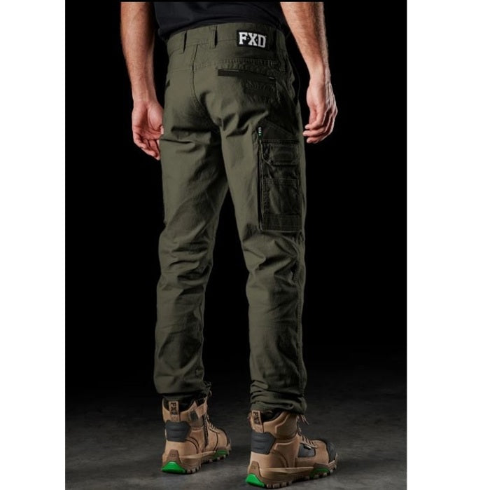 Mens olive green rear angle view FXD WP-3 Stretch Work Pant