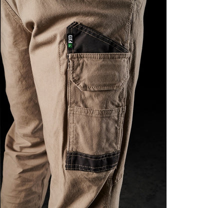 FXD WP-3 Stretch Work Pant close up of colour detail tan, khaki cargos pockets