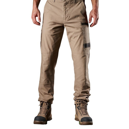 Mens khaki tan side pockets, modern fit cargo pants FXD WP-3 Stretch Work Pant, main front view
