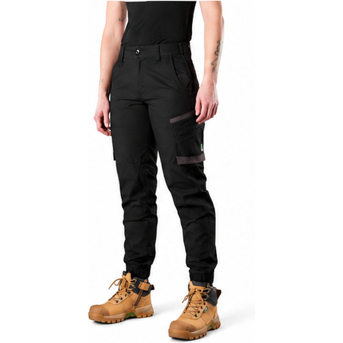 FXD WP-8W Womens Stretch Ripstop Work Pants - Black - Angled Front View