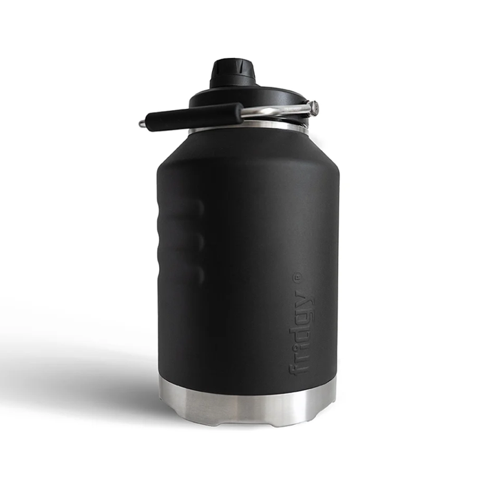 Dark hour black all day cooling stainless steel trades or weekend water bottle  wide spout dual function lid. Fridgy 5.5L Megamate