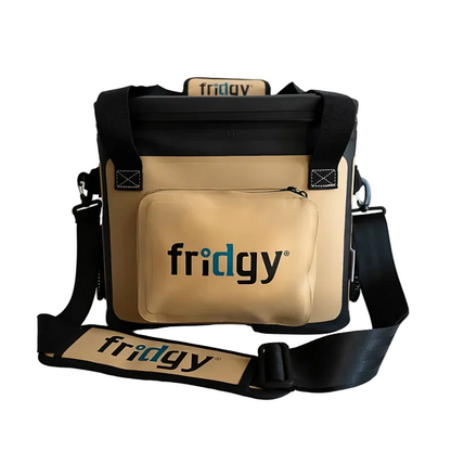 Sandy Taupe Beige coloured 14 litre XXL food and drink cooler, waterproof zip and pocket, included bottle opener,   Fridgy FRICOOLER14LITRE 14 Litre Cooler Cribmate Plus