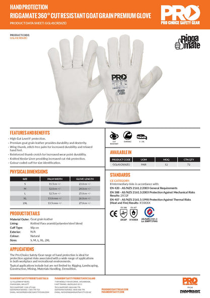 Pro Choice GGL41CR Riggamate Cut Resistant Goat Grain Premium Glove