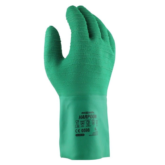 Maxisafe GLL229 Harpoon Green Latex Glove - Back-of-Hand View
