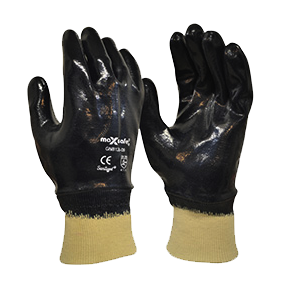 Maxisafe GNB126 Blue Knight Fully Coated Nitrile Glove - Black/Beige - Palm and Back View