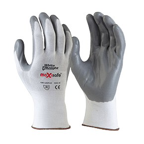 Maxisafe GNF124 White Knight Synthetic Coated Glove - White/Grey - Palm and Back View