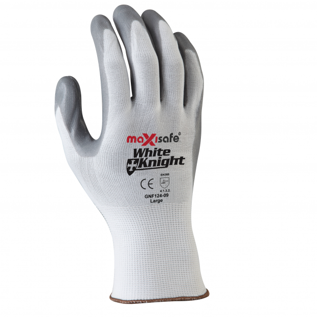 Maxisafe GNF124 White Knight Synthetic Coated Glove - White/Grey - Back-of-Hand View