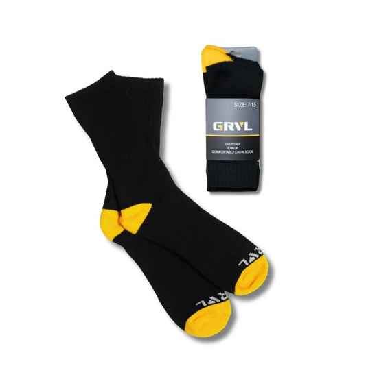 Black and yellow Grvl GRVL-S2 Everyday Crew 5 Pack Socks