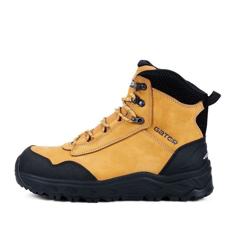 Tan and black hiking boot with 'Gator' branding on a white background